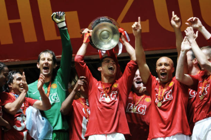 Cristiano Ronaldo celebrates Champions League success with Manchester United.