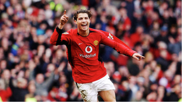 Cristiano Ronaldo playing for Sporting CP before joining Manchester United.